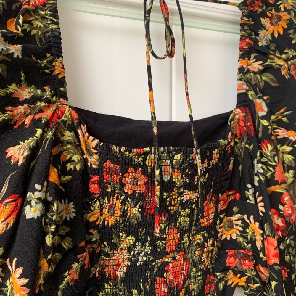 Urban Outfitters Square Neck Long Sleeve Off Shoulder Floral Open Back Black L - Picture 8 of 9